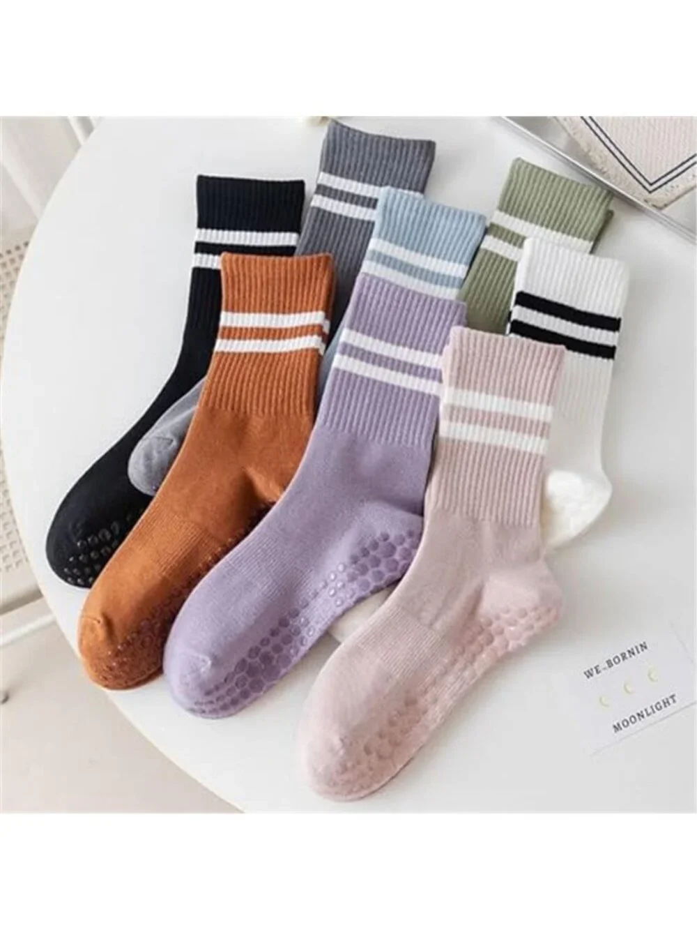 8 Pairs Long Yoga Socks with Grip for Women Anti Skid Gripper Socks No
